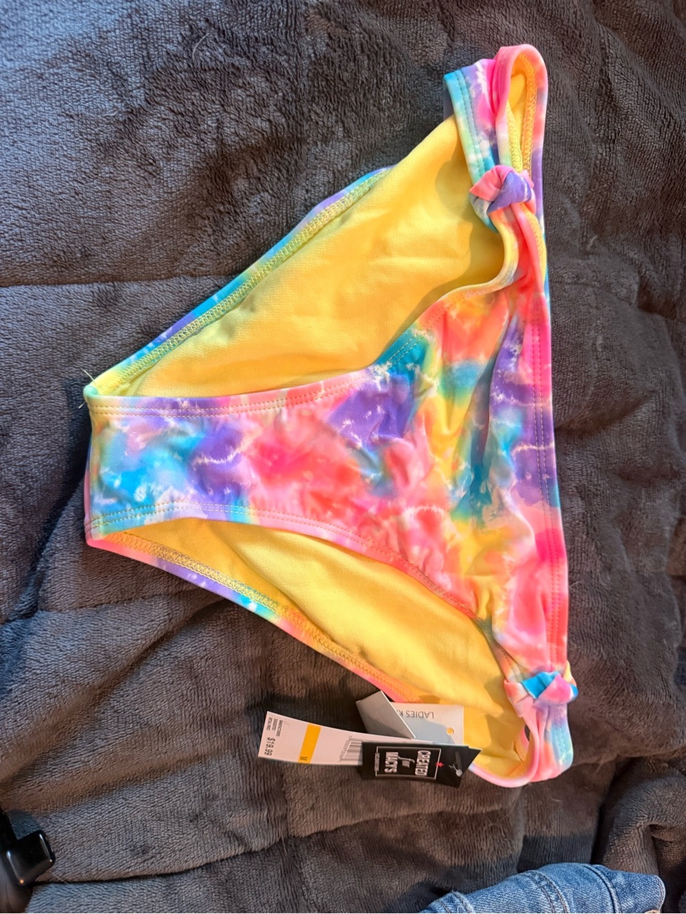 California Waves Girls' Rainbow Tie-Dye Bikini Bottoms - Yellow Lined